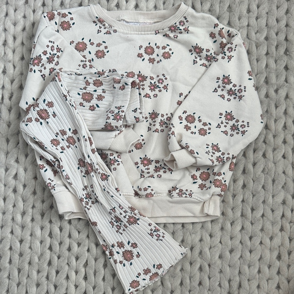 Zara Floral Kids Matching Set - Cream and Pink